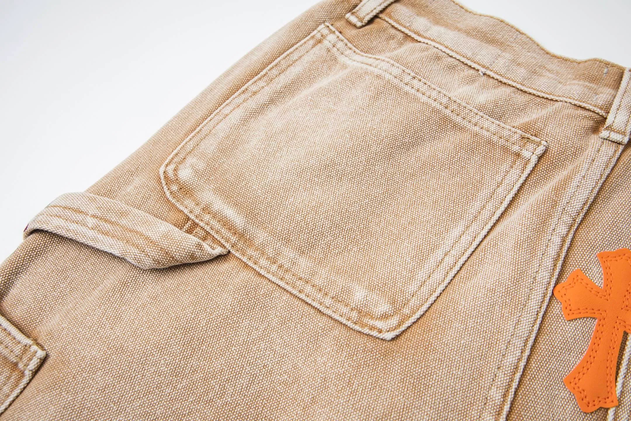 #8200 P260💰 Independent GALLERY DEPT. Vintage splash-ink splicing khaki orange cross loose washed flared jeans - truly restore the ultimate vintage texture - original hardware accessories washed and other elevators, QR code analysis are all purchased from the original factory, high degree of restoration, you are welcome to compare with certain products ~ - three-dimensional version Loose and comfortable, not picky about the figure, tall and slim, factory Seiko, original quality control, same style for men and women, can be matched with couples, versatile recommendation Essential jeans for all seasons - sizes: 28 30 32 34 36